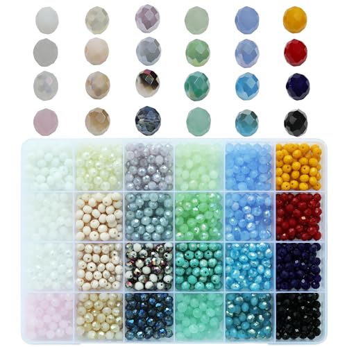 Bala&Fillic 6mm Facettierte Glasperlen Rondelle Kügelchen 24 Farben 1200 Stück Perlen mit Aufbewahrungsbox für DIY Schmuck Armbänder Herstellung Basteln von Bala&Fillic
