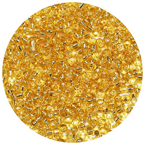 Bala&Fillic Klar Golden Farbe 4mm Perlen zum Auffädeln 1200Stücke/100Gramm,6/0 Glasperlen zur Herstellung von Armbändern, Halsketten und Ohrringen (Klar Golden) von Bala&Fillic