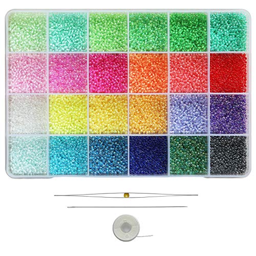 Bala&Fillic Glasperlen, 2 mm, fast einheitliche Farben, liniert, ca. 20.000 Stück, 12/0 Kristall-Rocailles-Perlen für Schmuckherstellung (ca. 850 Stück/Farbe, 24 Farben) von Bala&Fillic