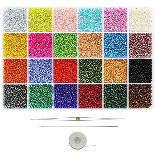 Bala&Fillic Glasperlen, silberfarben, 2 mm, 24.000 Stück in Box mit 24 Farben, 12/0, kleine Handwerks-Perlen für Schmuckherstellung (1000 Stück/Farbe, 24 Farben) von Bala&Fillic