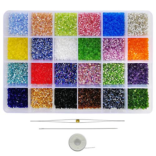 Bala&Fillic Glass Hexagon Seed Beads with Beading Needles About 21600pcs in Box ,24 Multicolor Assortment Size 11/0 Craft Seed Beads for Jewelry Making, Hexagon 2 X 2.2mm(900pcs/Color, 24 Colors) von Bala&Fillic