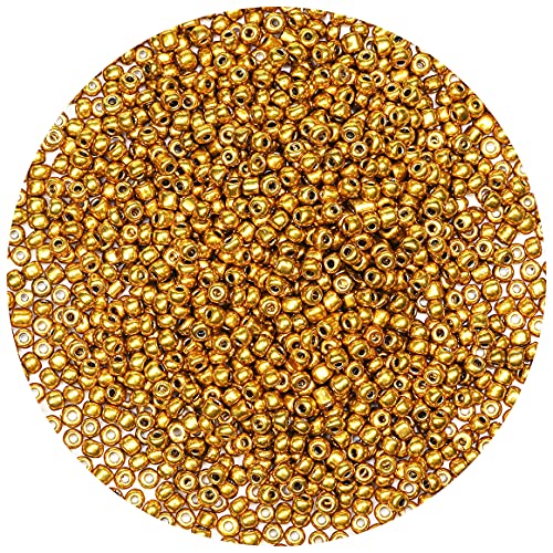 Bala&Fillic Golden Farbe 4mm Perlen zum Auffädeln 1200Stücke/100Gramm,6/0 Glasperlen zur Herstellung von Armbändern, Halsketten und Ohrringen (Golden) von Bala&Fillic