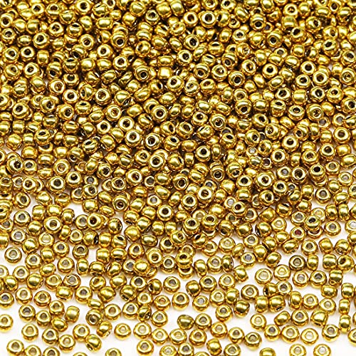Bala&Fillic Golden Farbe 3mm Perlen zum Auffädeln 3600Stücke/100Gramm,8/0 Glasperlen zur Herstellung Schmuck, Armbändern, Halsketten und Ohrringen (Golden) von Bala&Fillic