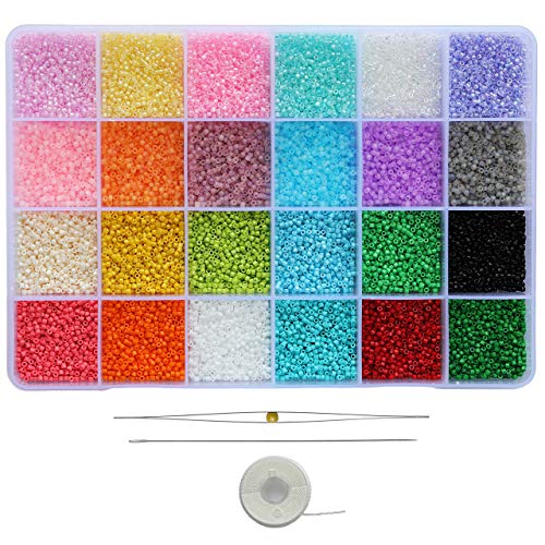 Bala&Fillic Größe Uniform 2 mm Seed Beads Insgesamt 24000 Stück in Box Small Seed Beads 12/0 Glas Craft Perlen für Schmuckherstellung (1000 Stück/Farbe, 24 Farben) von Bala&Fillic