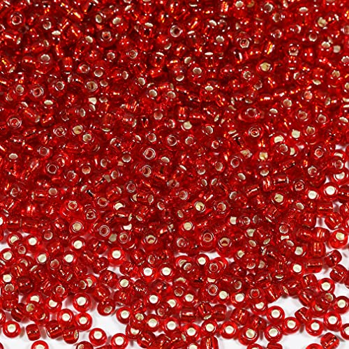 Bala&Fillic Red Silver Lined Color 3mm Seed Beads About 3600pcs/100Grams in Bag, 8/0 Glass Craft Beads for Making Bracelet Necklace Earring(Red Silver Lined) von Bala&Fillic