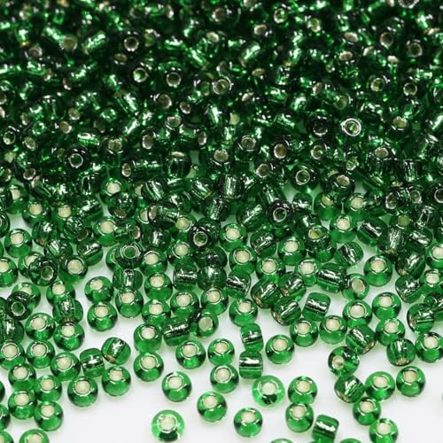 Bala&Fillic Rocailles-Perlen, 3 mm, grün/silberfarben, 3600 Stück/100 g, 8/0 Glasperlen für die Herstellung von Armbändern, Halsketten und Ohrringen (Grün-Silber) von Bala&Fillic