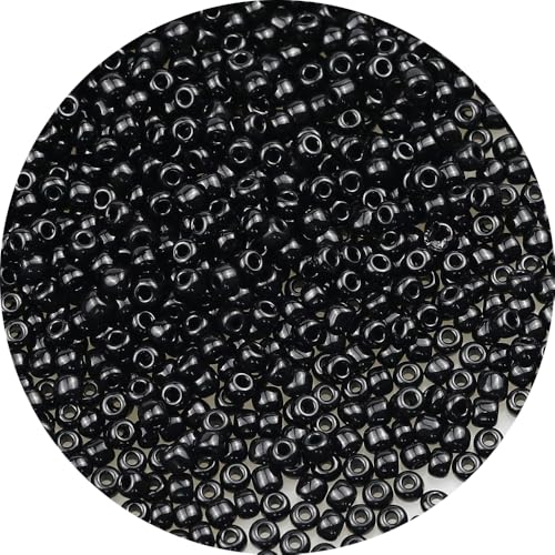 Bala&Fillic Rocailles-Perlen, blickdicht, schwarz, 3 mm, ca. 4000 Stück/110 g, in Box, 8/0, Glasperlen, Rocailles für Schmuckherstellung, Loch 0,7 mm (schwarz) von Bala&Fillic