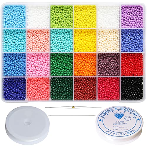Bala&Fillic Seed Beads 24 Colors in Box Total About 8640pcs, 8/0 Perlen zum Auffädeln Glasperlen 3mm Mini Perlen Rocailles Perlen mit Elastischen Schnüre für Armbänder Schmuck machen von Bala&Fillic