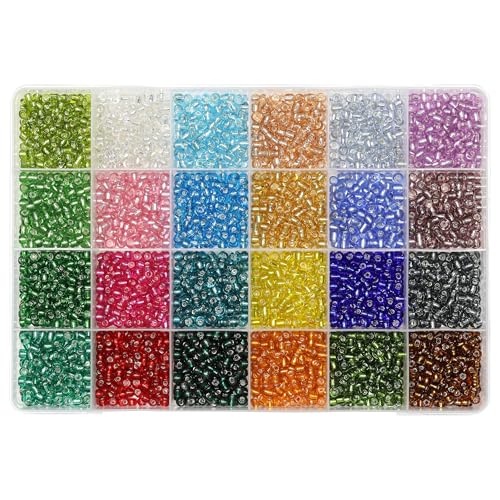 Bala&Fillic Seed Beads 6/0 Rocailles Perlen transparent Silber gefüttert 3840 Stück 24 Farben 4mm Glasperlen zum Auffädeln für Schmuckherstellung (160 Stück/Farbe, 24 Farben) von Bala&Fillic