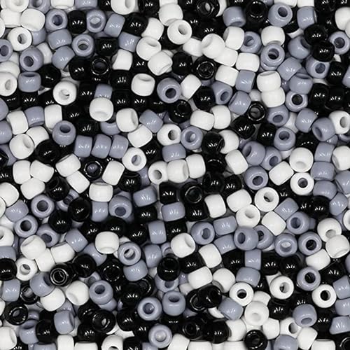 Schwarz Grau Weiß Gemischte Acryl Pony Perlen mit glatter Oberfläche Größe 6x9mm, 1000 Perlen lose im Beutel von Bala&Fillic