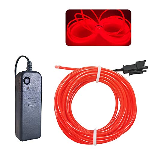 Balabaxer EL-Draht rot, 5m Neon Kabel Mit Batterie Trafo, Leuchtet Electroluminescent für Partys, Halloween, DIY-Dekoration von Balabaxer