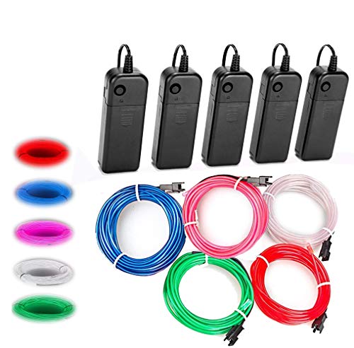Balabaxer EL-Draht, 5 Stück, 2,7 m, Neonlichter, tragbarer Elektrolumineszenzdraht mit Batteriepack für Partys, Halloween, DIY-Dekoration (grün, blau, rot, weiß, rosa) von Balabaxer