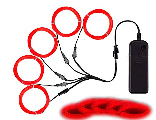 Balabaxer EL Wire Rot, Rauschunterdrückung, Neonlichter, Draht, 5 in 1 Meter, Elektrolumineszenzdraht für Halloween, Weihnachtsfeier, DIY-Dekoration von Balabaxer