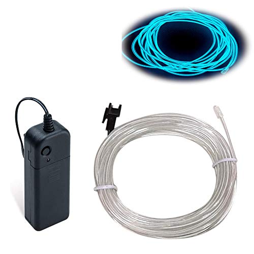 Balabaxer Eisblau EL Draht, 5m Neon Kabel Mit Batterie Trafo, Leuchtet Electroluminescent für Party, Halloween, DIY Dekoration von Balabaxer