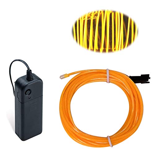 Balabaxer Gelb EL Draht, 5M Neon Kabel Mit Batterie Trafo, Leuchtet Electroluminescent, für Partys, Halloween, DIY-Dekoration von Balabaxer