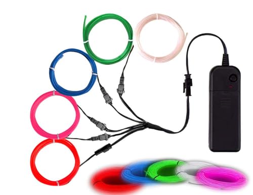 EL-Draht, Noise Reduction Neonlichter Draht 5 in 1 Meter, Elektrolumineszenzdraht für Halloween, Weihnachtsfest, DIY Dekoration…… (Bunt) von Balabaxer