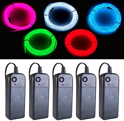 EL-Draht, 5 Farben, 2,7 m Neon-Lichtdraht, 5 Stück, Rauschunterdrückung mit Akku (grün, blau, rot, weiß, rosa) für Halloween-Dekorationen, DIY-Kostüm von Balabaxer