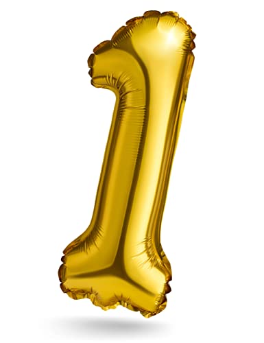 BALINCO Zahlenballon, Gold, 100cm, Geburtstagsdeko, Kindergeburtsag Deko, Jubiläum, Geschenk (Zahl 1) von Balinco