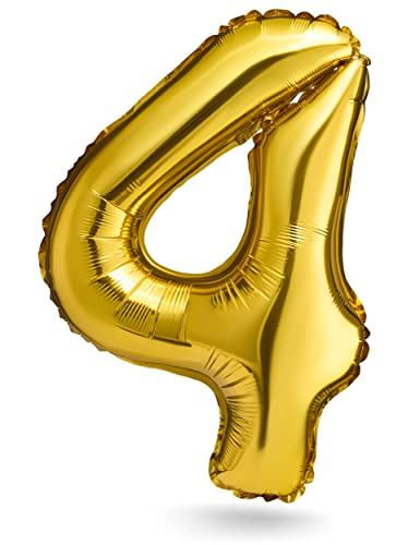 BALINCO Zahlenballon, Gold, 100cm, Geburtstagsdeko, Kindergeburtsag Deko, Jubiläum, Geschenk (Zahl 4) von Balinco