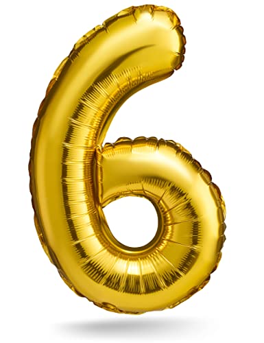 BALINCO Zahlenballon, Gold, 100cm, Geburtstagsdeko, Kindergeburtsag Deko, Jubiläum, Geschenk (Zahl 6) von Balinco