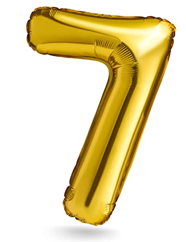 BALINCO Zahlenballon, Gold, 100cm, Geburtstagsdeko, Kindergeburtsag Deko, Jubiläum, Geschenk (Zahl 7) von Balinco