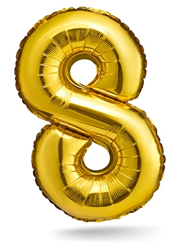 BALINCO Zahlenballon, Gold, 100cm, Geburtstagsdeko, Kindergeburtsag Deko, Jubiläum, Geschenk (Zahl 8) von Balinco