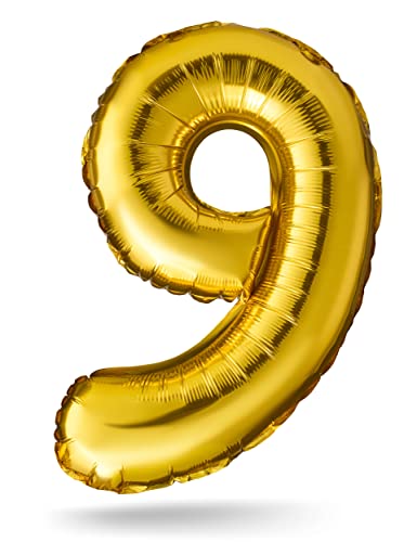 BALINCO Zahlenballon, Gold, 100cm, Geburtstagsdeko, Kindergeburtsag Deko, Jubiläum, Geschenk (Zahl 9) von Balinco
