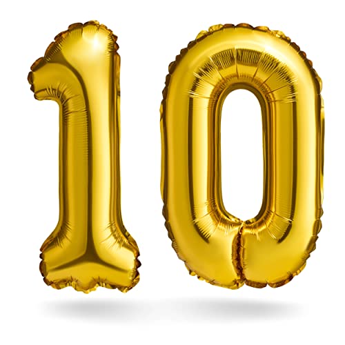 BALINCO Zahlenballon, Gold, 100cm, Geburtstagsdeko, Kindergeburtsag Deko, Jubiläum, Geschenk (Zahlenset 10) von Balinco