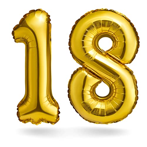 BALINCO Zahlenballon, Gold, 100cm, Geburtstagsdeko, Kindergeburtsag Deko, Jubiläum, Geschenk (Zahlenset 18) von Balinco