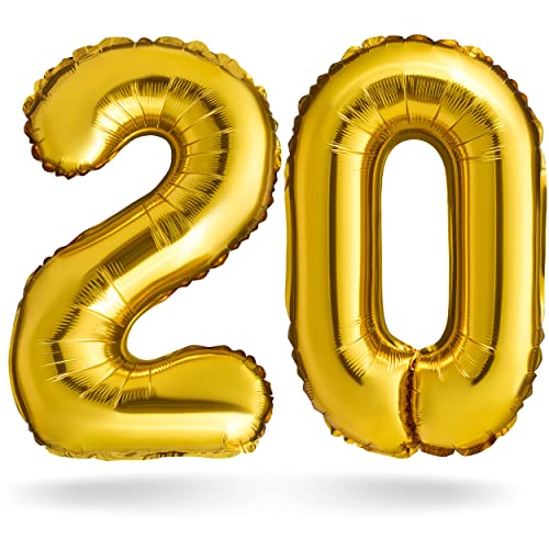 BALINCO Zahlenballon, Gold, 100cm, Geburtstagsdeko, Kindergeburtsag Deko, Jubiläum, Geschenk (Zahlenset 20) von Balinco