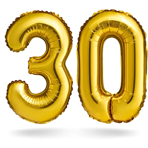 BALINCO Zahlenballon, Gold, 100cm, Geburtstagsdeko, Kindergeburtsag Deko, Jubiläum, Geschenk (Zahlenset 30) von Balinco
