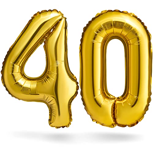 BALINCO Zahlenballon, Gold, 100cm, Geburtstagsdeko, Kindergeburtsag Deko, Jubiläum, Geschenk (Zahlenset 40) von Balinco
