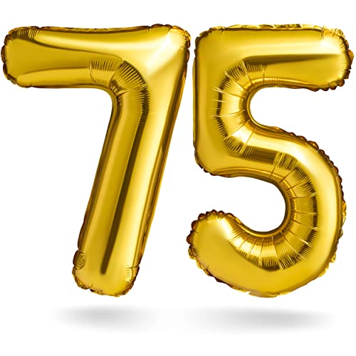BALINCO Zahlenballon, Gold, 100cm, Geburtstagsdeko, Kindergeburtsag Deko, Jubiläum, Geschenk (Zahlenset 75) von Balinco