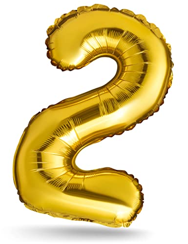 BALINCO Zahlenballon, Gold, 40cm, Geburtstagsdeko, Kindergeburtsag Deko, Jubiläum, Geschenk (Zahl 2) von Balinco