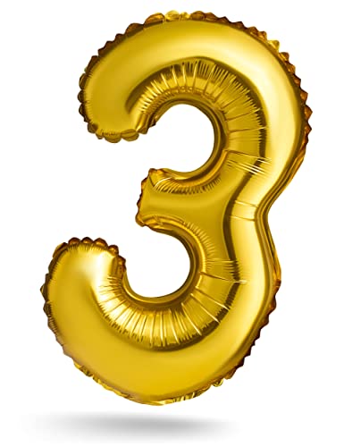 BALINCO Zahlenballon, Gold, 40cm, Geburtstagsdeko, Kindergeburtsag Deko, Jubiläum, Geschenk (Zahl 3) von Balinco