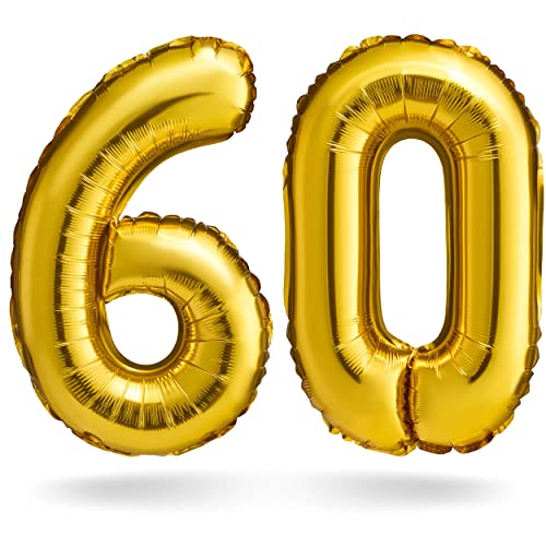 BALINCO Zahlenballons, Gold, 100cm, Geburtstagsdeko, Jubiläum, Geschenk (Zahlenset 60) von Balinco