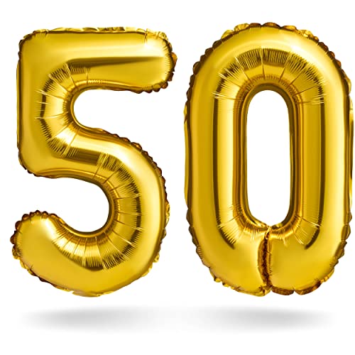 BALINCO Zahlenballons, Gold, 100cm, Geburtstagsdeko, Jubiläum Luftballons, Geschenk (Zahlenset 50) von Balinco