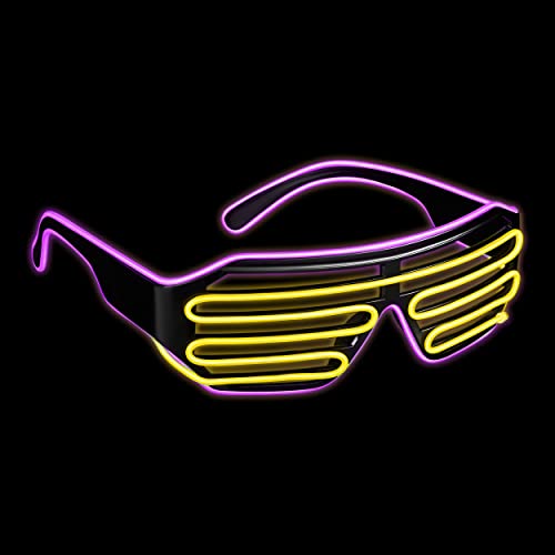 Balinco LED Brille mit 3 Blitzmodi - perfekt geeignet als Techno DJ | Festival | Halloween | Karneval | Fasching als Ergänzung zum Outfit bzw. Kostüm (Lila/Gelb) von Balinco