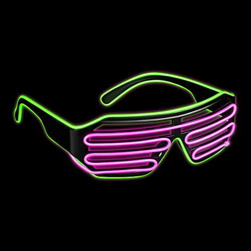 Balinco LED Brille mit 3 Blitzmodi - perfekt geeignet als Techno DJ | Festival | Halloween | Karneval | Fasching als Ergänzung zum Outfit bzw. Kostüm (Neon Grün/Pink) von Balinco