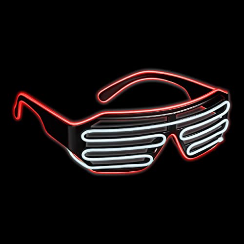 Balinco LED Brille mit 3 Blitzmodi - perfekt geeignet als Techno DJ | Festival | Halloween | Karneval | Fasching als Ergänzung zum Outfit bzw. Kostüm (Rot/Weiß) von Balinco