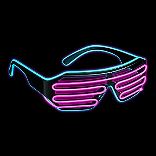 Balinco LED Brille mit 3 Blitzmodi - perfekt geeignet als Techno DJ | Festival | Halloween | Karneval | Fasching als Ergänzung zum Outfit bzw. Kostüm (Türkis/Pink) von Balinco