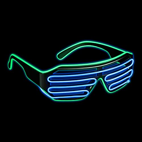 LED Brille mit 3 Blitzmodi - perfekt geeignet als Techno DJ | Festival | Halloween | Karneval | Fasching als Ergänzung zum Outfit bzw. Kostüm (Grün/Blau) von Balinco