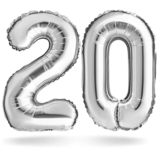 Zahlenballon, Silber, 100cm, Geburtstagsdeko, Jubiläum, Geschenk (Zahlenset 20) von Balinco