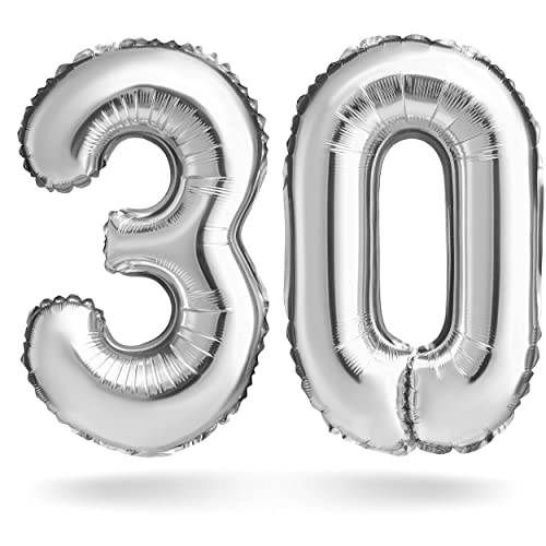 Zahlenballon, Silber, 100cm, Geburtstagsdeko, Jubiläum, Geschenk (Zahlenset 30) von Balinco