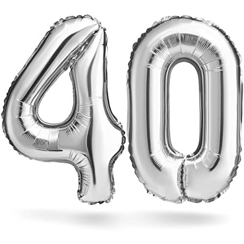 Zahlenballon, Silber, 100cm, Geburtstagsdeko, Jubiläum, Geschenk (Zahlenset 40) von Balinco