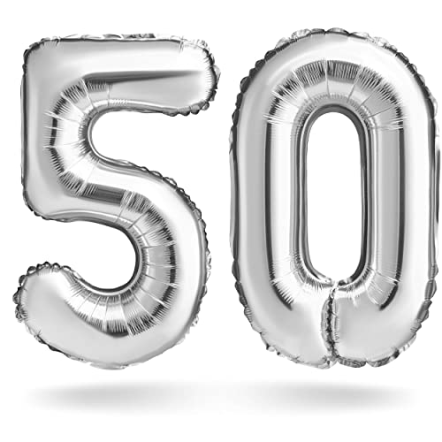 Zahlenballon, Silber, 100cm, Geburtstagsdeko, Jubiläum, Geschenk (Zahlenset 50) von Balinco