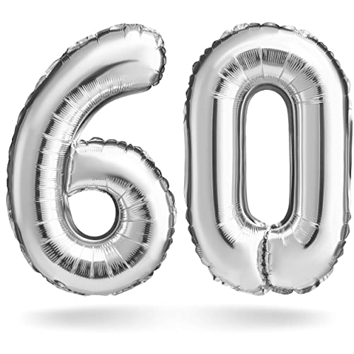 Zahlenballon, Silber, 100cm, Geburtstagsdeko, Jubiläum, Geschenk (Zahlenset 60) von Balinco