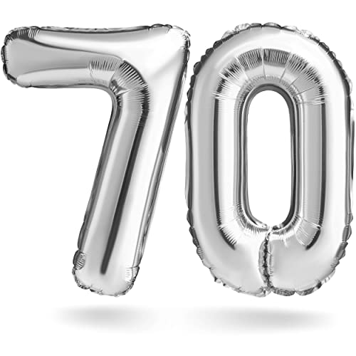 Zahlenballon, Silber, 100cm, Geburtstagsdeko, Jubiläum, Geschenk (Zahlenset 70) von Balinco