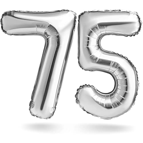 Zahlenballon, Silber, 100cm, Geburtstagsdeko, Jubiläum, Geschenk (Zahlenset 75) von Balinco