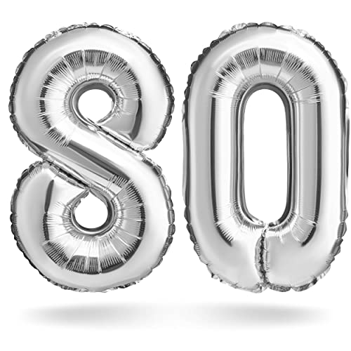 Zahlenballon, Silber, 100cm, Geburtstagsdeko, Jubiläum, Geschenk (Zahlenset 80) von Balinco